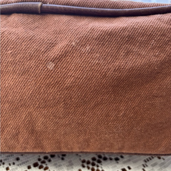 Myra Bag Brown and Cream Shoulder Bag Vintage Pattern and Leather Trim - Picture 5 of 8